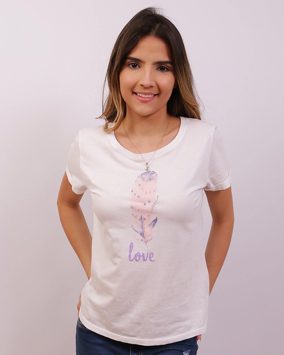 Camiseta blanca estampado pluma - Apoštol Q.C.