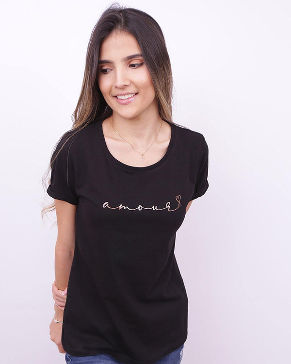 Camiseta negra estampado amour - Apoštol Q.C.